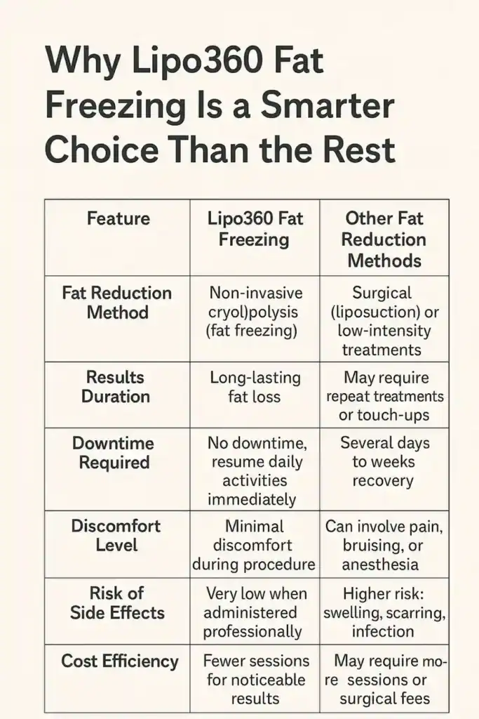Is it possible to permanently freeze fat cells? 2 Table showing benefits of fat freezing to remove fat cells Twickenham from Lipo 360