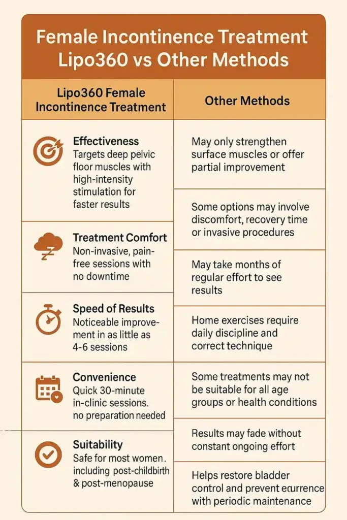 Comprehensive Guide To Female Incontinence Treatment Options 1 Table showing benefits of incontinence treatment Twickenham